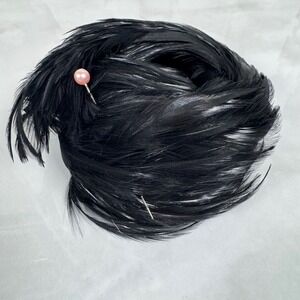 Vintage Feather Chignon Cover Black Iridescent Bun Cover Head Piece Elegant